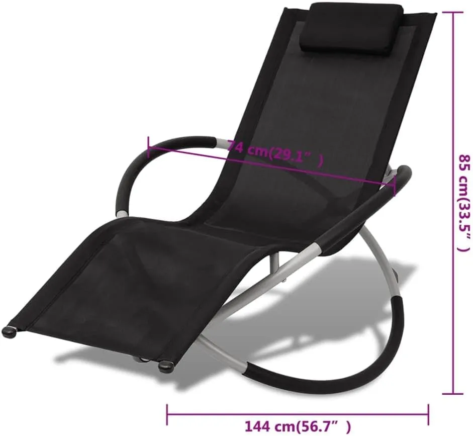 Patio Geometrical Sun Lounger Steel Black and Graypatio Recliner Camping Chairs Tanning chairSuitable for Garden Courtyard