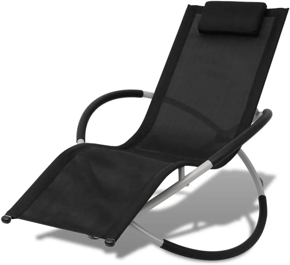 Patio Geometrical Sun Lounger Steel Black and Graypatio Recliner Camping Chairs Tanning chairSuitable for Garden Courtyard