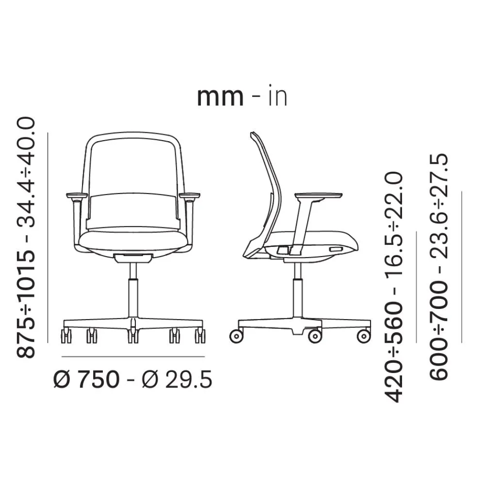 Pedrali Polar 3775 swivel chair with armrests, padded seat and mesh backrest