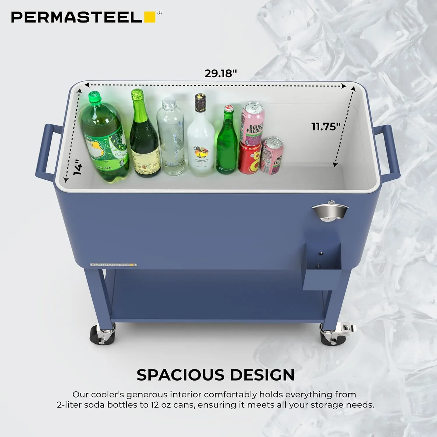 Permasteel Party Cooler with Removable Basin, Spacious 80-Qt Capacity, Rolling Ice Chest for Indoor and Outdoor Entertainment Azure   Bonus Cover