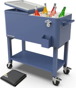Permasteel Party Cooler with Removable Basin, Spacious 80-Qt Capacity, Rolling Ice Chest for Indoor and Outdoor Entertainment Azure   Bonus Cover