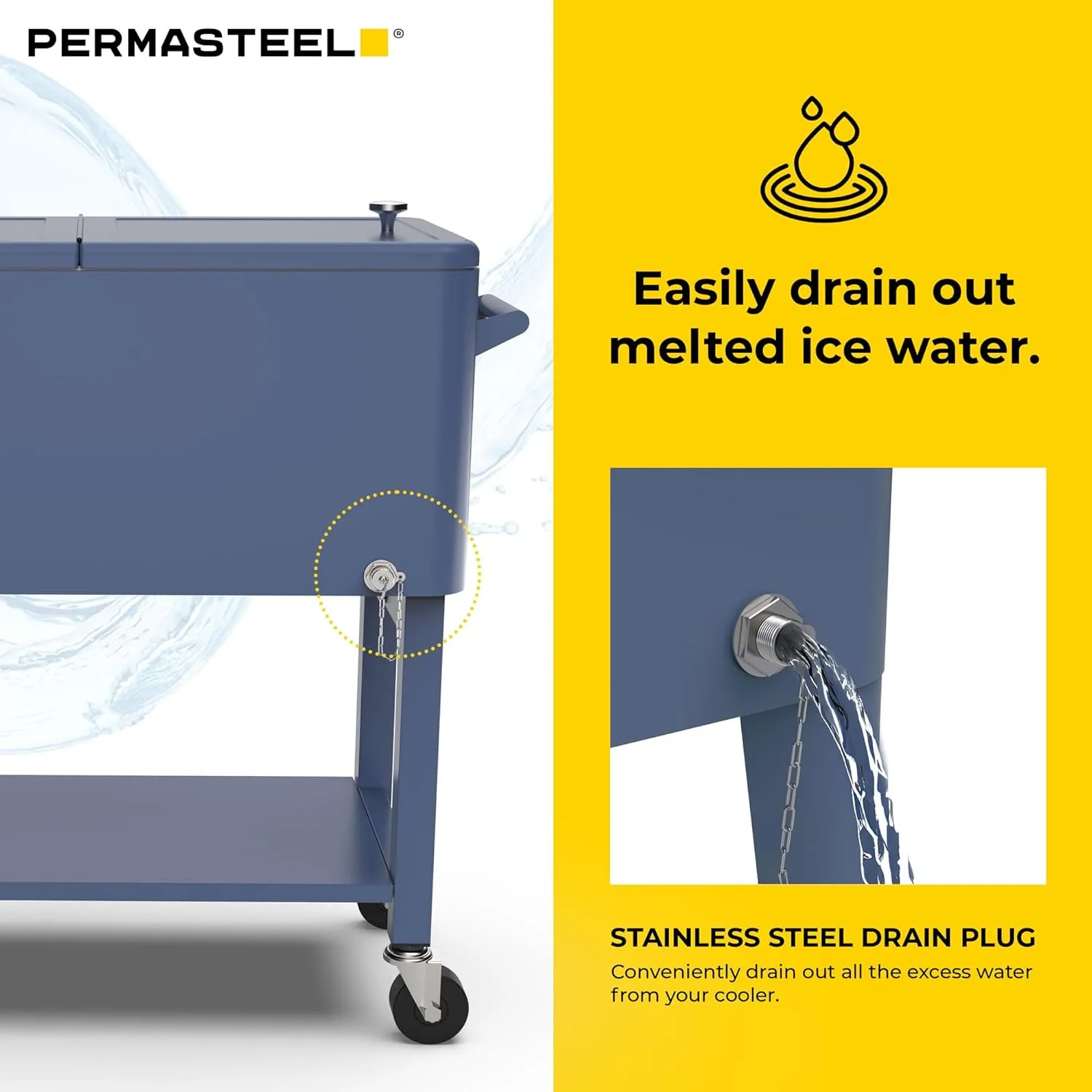 Permasteel Party Cooler with Removable Basin, Spacious 80-Qt Capacity, Rolling Ice Chest for Indoor and Outdoor Entertainment Azure   Bonus Cover