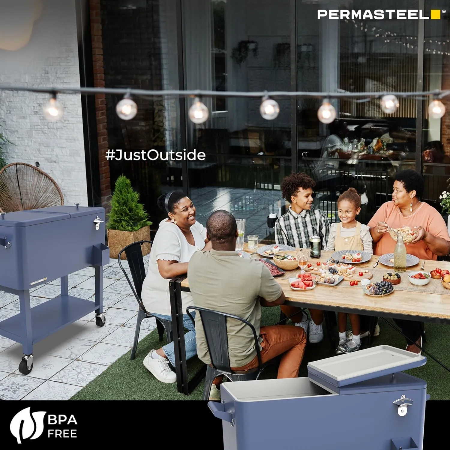 Permasteel Party Cooler with Removable Basin, Spacious 80-Qt Capacity, Rolling Ice Chest for Indoor and Outdoor Entertainment Azure   Bonus Cover
