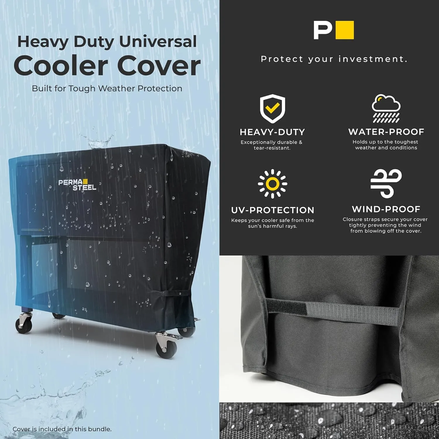 Permasteel Party Cooler with Removable Basin, Spacious 80-Qt Capacity, Rolling Ice Chest for Indoor and Outdoor Entertainment Azure   Bonus Cover