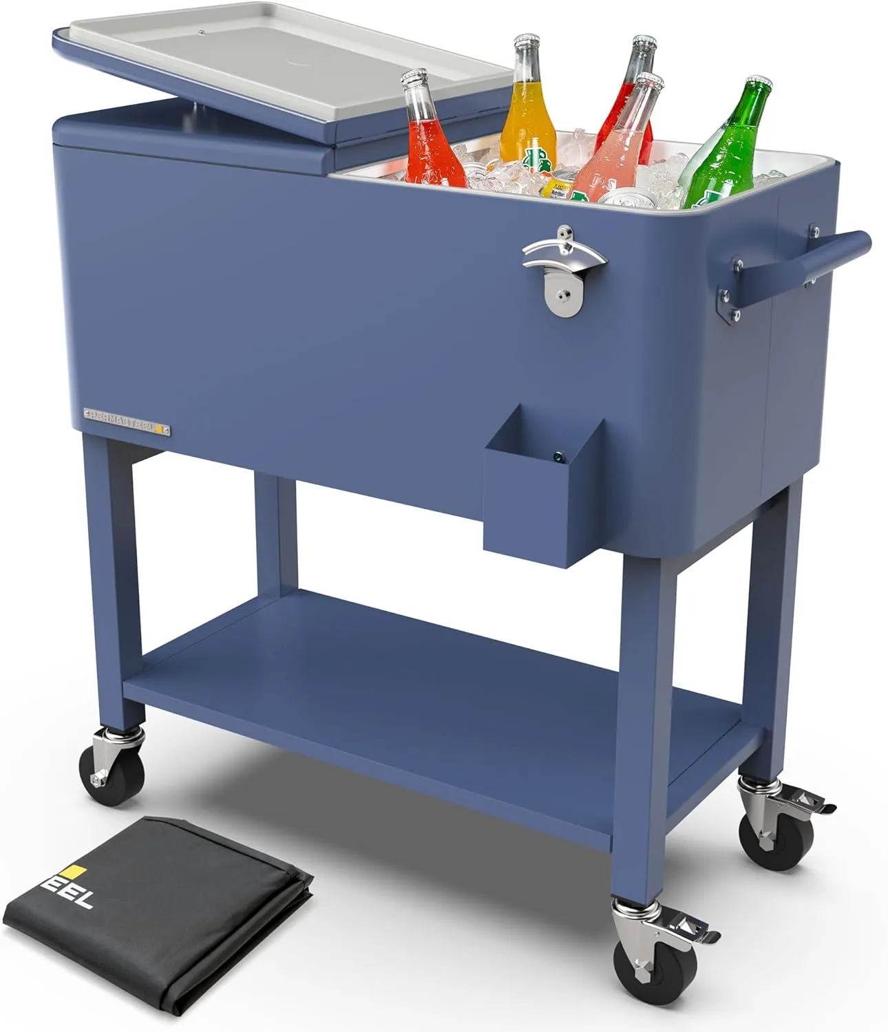 Permasteel Party Cooler with Removable Basin, Spacious 80-Qt Capacity, Rolling Ice Chest for Indoor and Outdoor Entertainment Azure   Bonus Cover