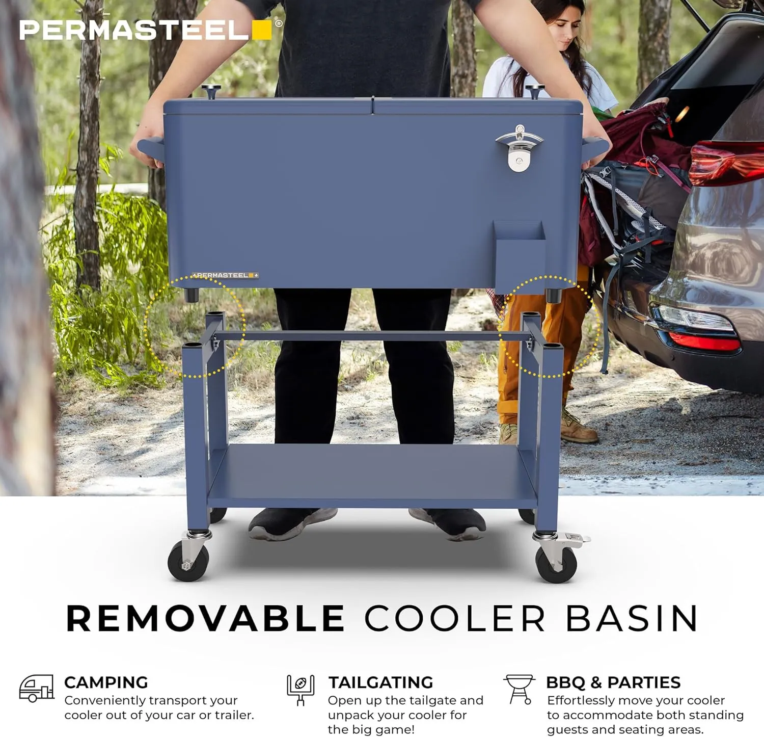 Permasteel Party Cooler with Removable Basin, Spacious 80-Qt Capacity, Rolling Ice Chest for Indoor and Outdoor Entertainment Azure   Bonus Cover