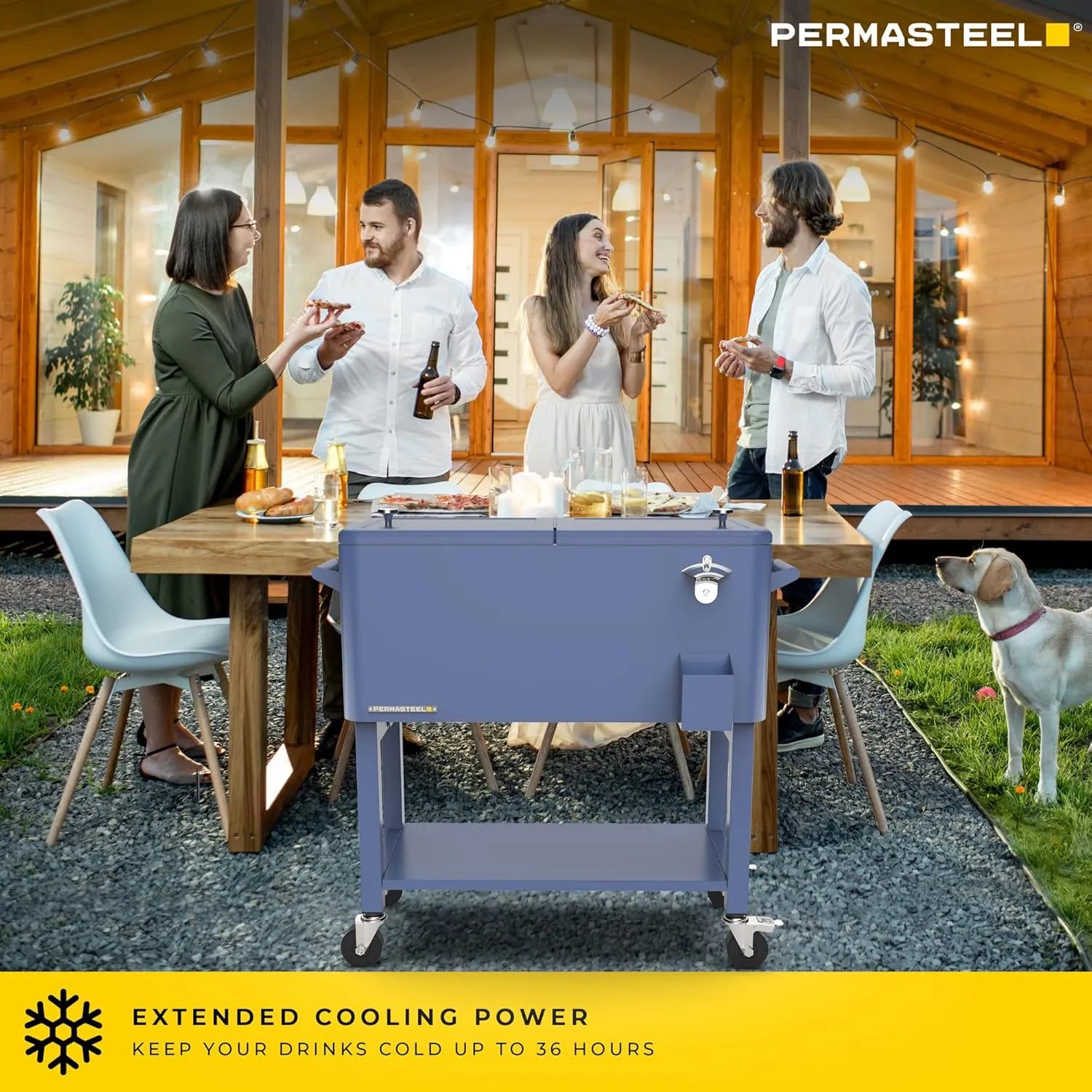Permasteel Party Cooler with Removable Basin, Spacious 80-Qt Capacity, Rolling Ice Chest for Indoor and Outdoor Entertainment Azure   Bonus Cover