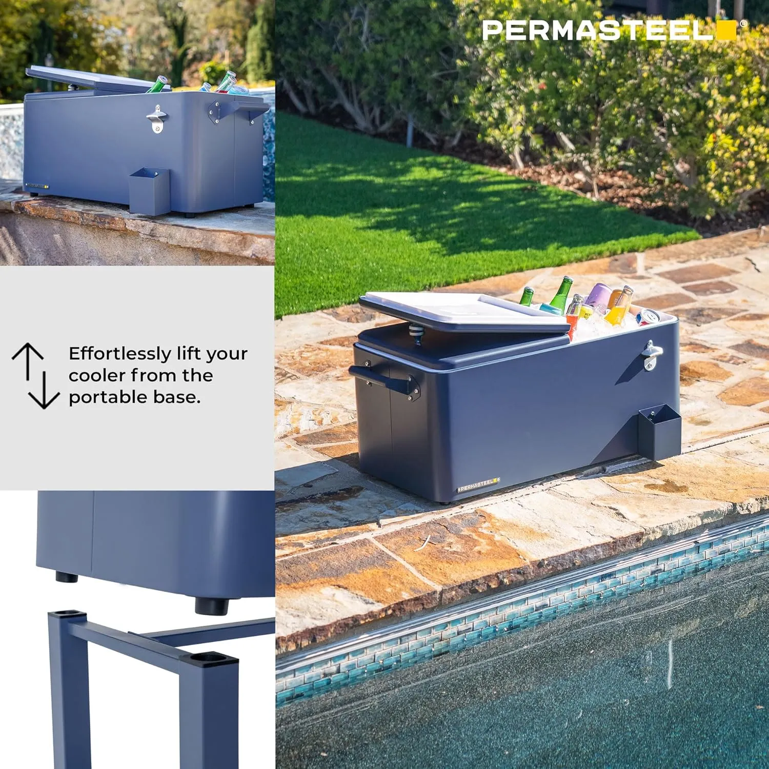 Permasteel Party Cooler with Removable Basin, Spacious 80-Qt Capacity, Rolling Ice Chest for Indoor and Outdoor Entertainment Azure   Bonus Cover