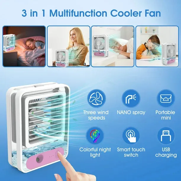 Personal Air Conditioner Fan, Portable Air Cooler with Colorful LED Light Rechargeable Spray Desk Fan for ‎Small Room, Desktop, Office, Study Room