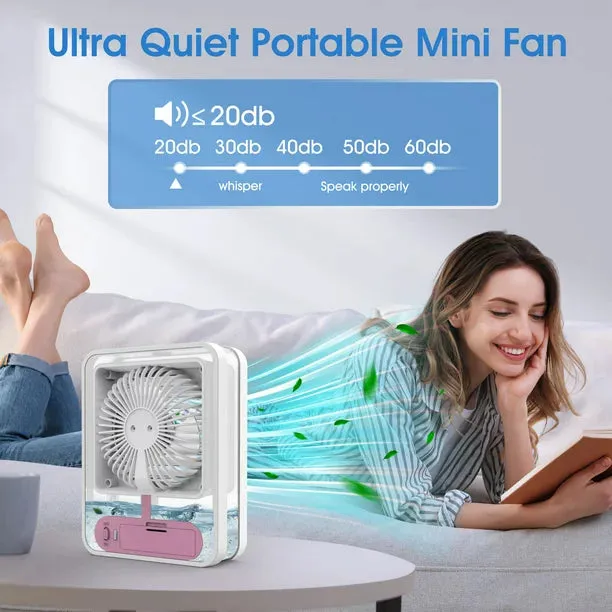 Personal Air Conditioner Fan, Portable Air Cooler with Colorful LED Light Rechargeable Spray Desk Fan for ‎Small Room, Desktop, Office, Study Room