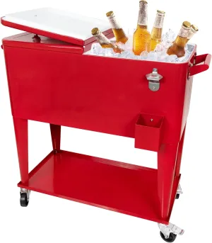 PetGirl Portable Rolling Cooler Ice Chest Cart Trolley for Outdoor Patio Deck Party Beer Cooler Cart Cover 80Quart Qt Rolling Cooler on Wheels Backyard Party Drink Beverage Bar Bottle Opener