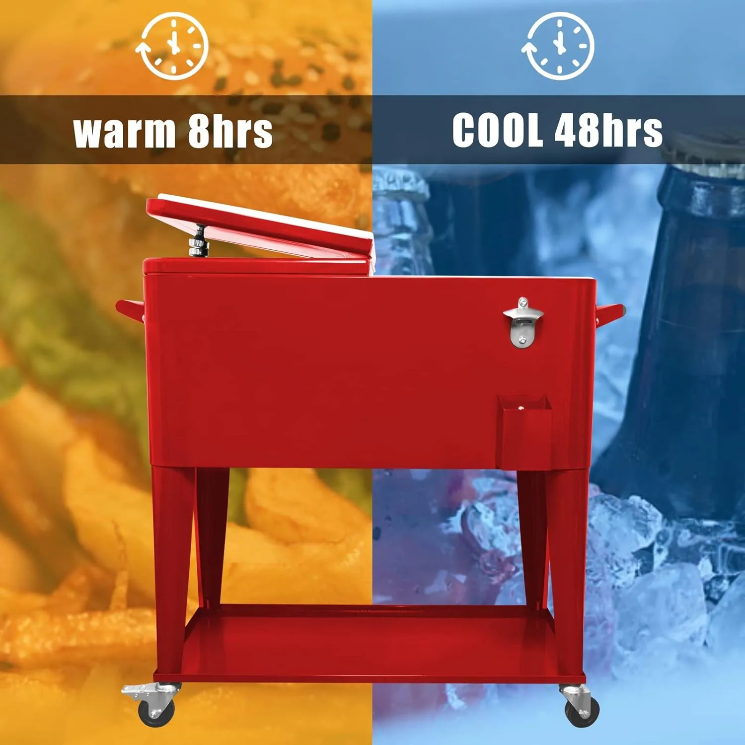 PetGirl Portable Rolling Cooler Ice Chest Cart Trolley for Outdoor Patio Deck Party Beer Cooler Cart Cover 80Quart Qt Rolling Cooler on Wheels Backyard Party Drink Beverage Bar Bottle Opener