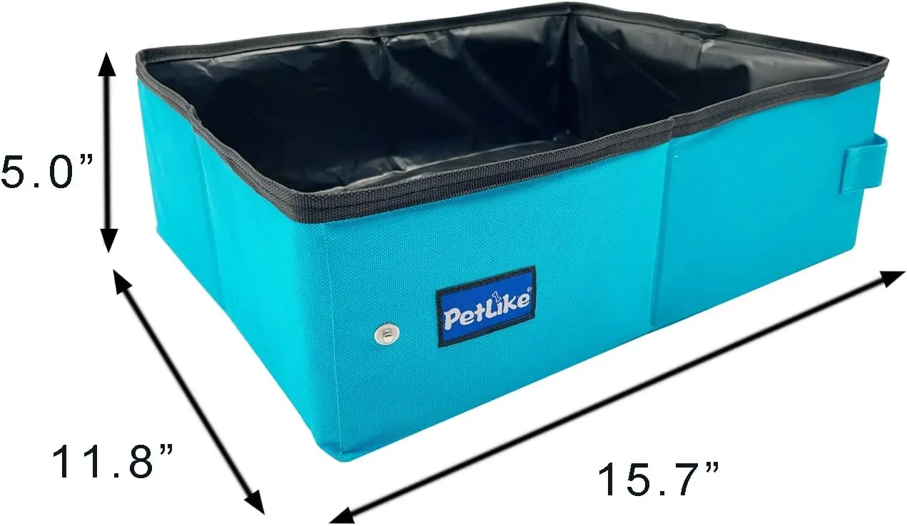 PetLike Travel Cat Litter Box, Leak-Proof Portable Litter Box, Collapsible Toilet Tray Carrier for Small Medium Cats (Medium, Aqua)