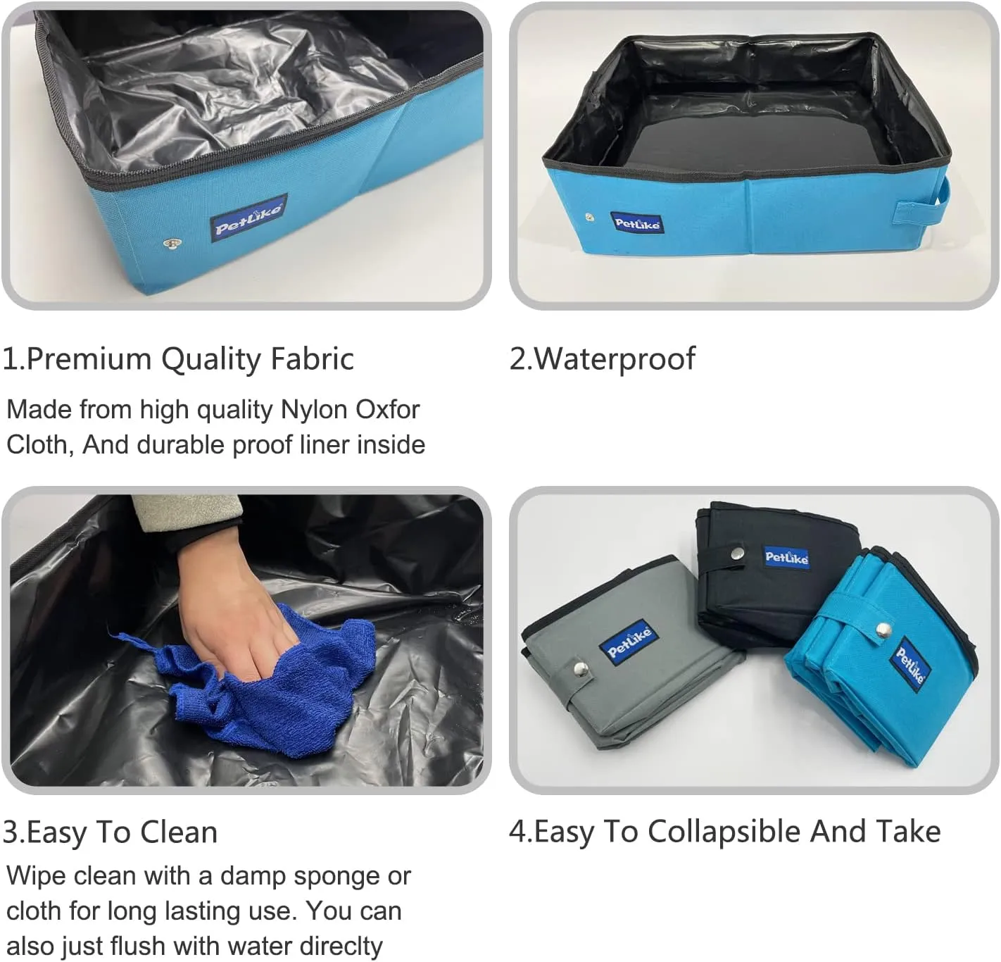 PetLike Travel Cat Litter Box, Leak-Proof Portable Litter Box, Collapsible Toilet Tray Carrier for Small Medium Cats (Medium, Aqua)