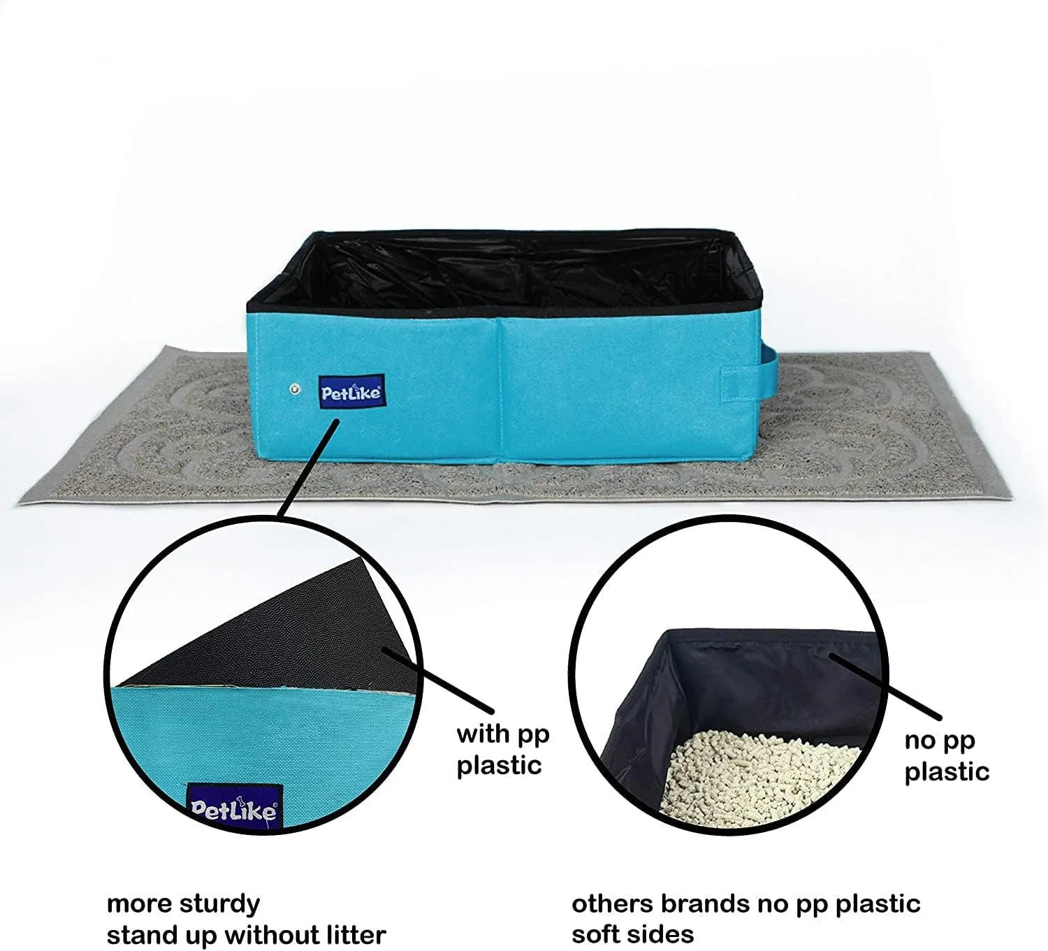 PetLike Travel Cat Litter Box, Leak-Proof Portable Litter Box, Collapsible Toilet Tray Carrier for Small Medium Cats (Medium, Aqua)