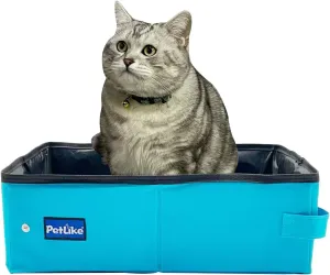 PetLike Travel Cat Litter Box, Leak-Proof Portable Litter Box, Collapsible Toilet Tray Carrier for Small Medium Cats (Medium, Aqua)