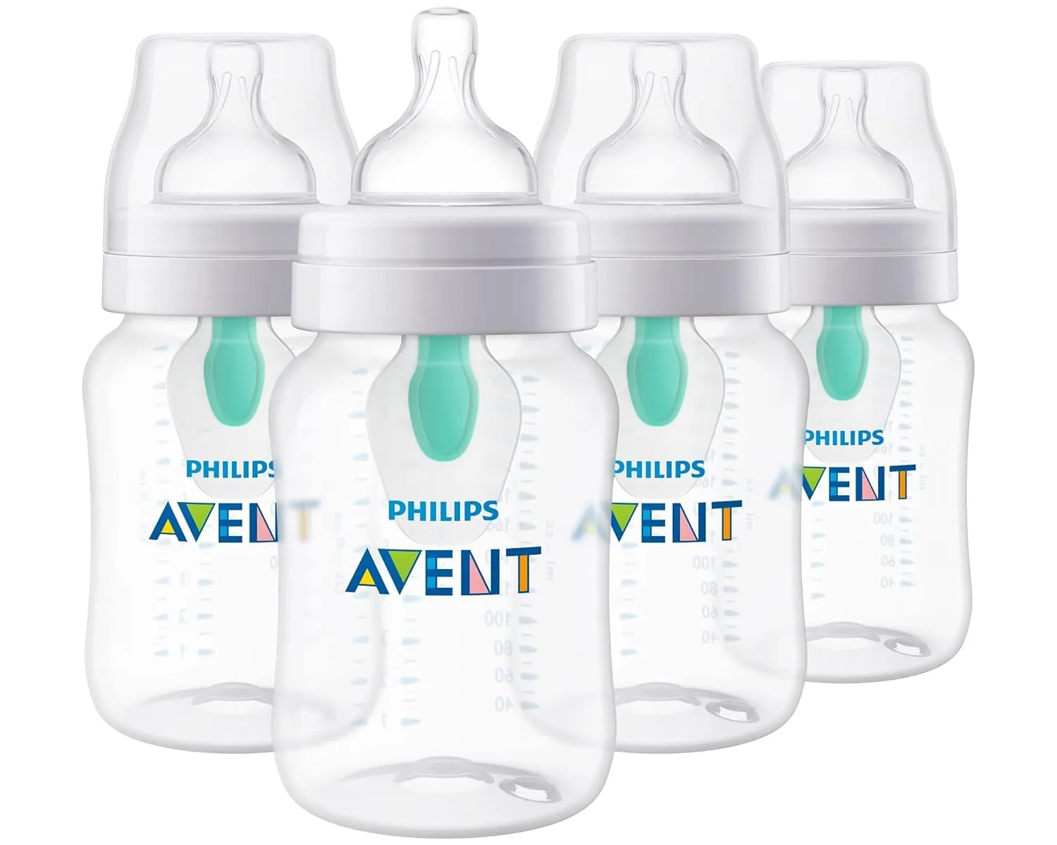 Philips Avent Anti-Colic Baby Bottles with AirFree Vent, 9oz, Clear, SCY703/04 & Natural Response Baby Bottle Nipples Flow 1, 4pk, SCY961/04 & Anti-Colic Baby Bottle Flow 1 Nipple