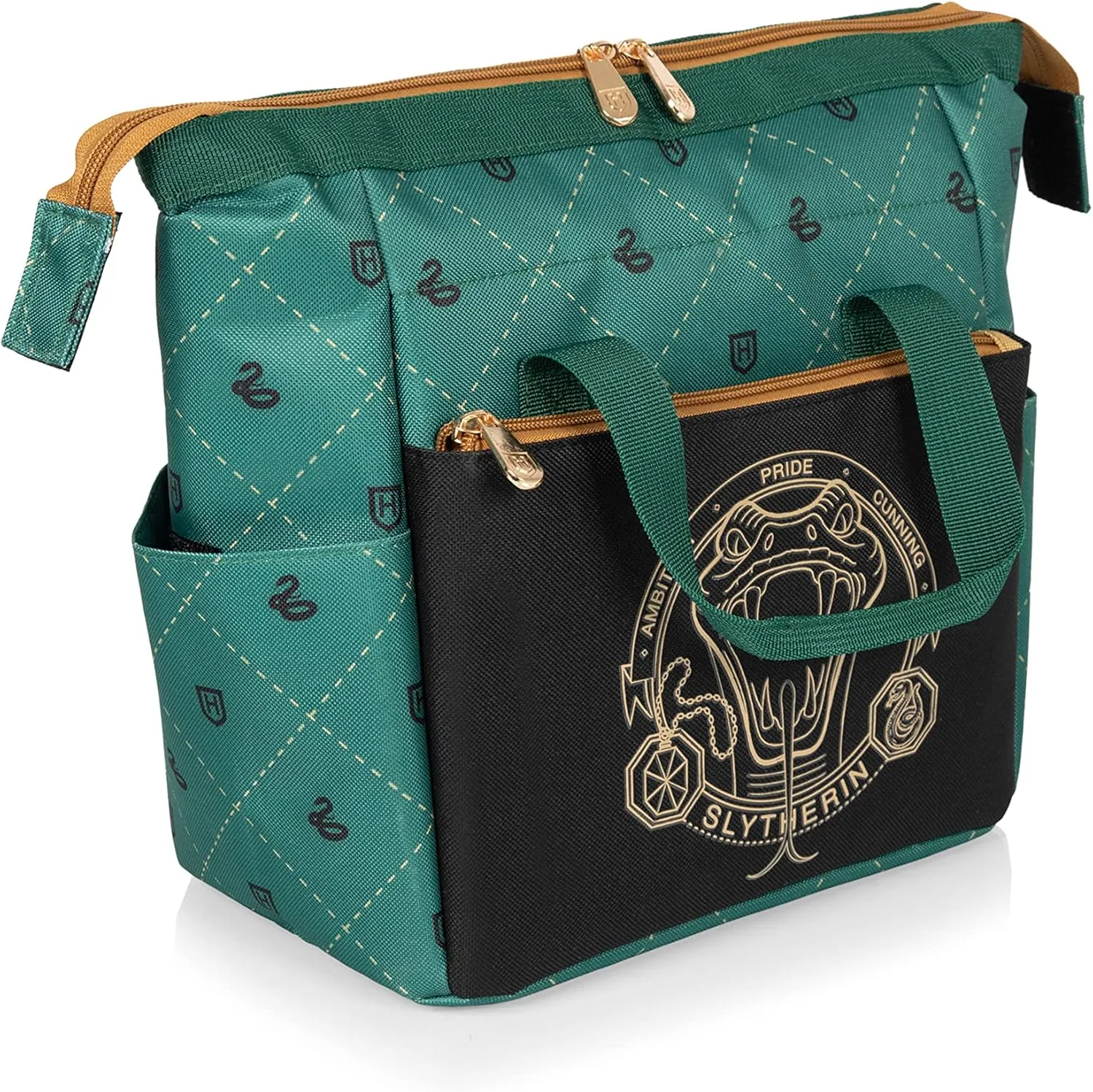 PICNIC TIME Harry Potter Slytherin On The Go Lunch Cooler, Soft Cooler Lunch Box, Insulated Lunch Bag, (Black with Green Accents)