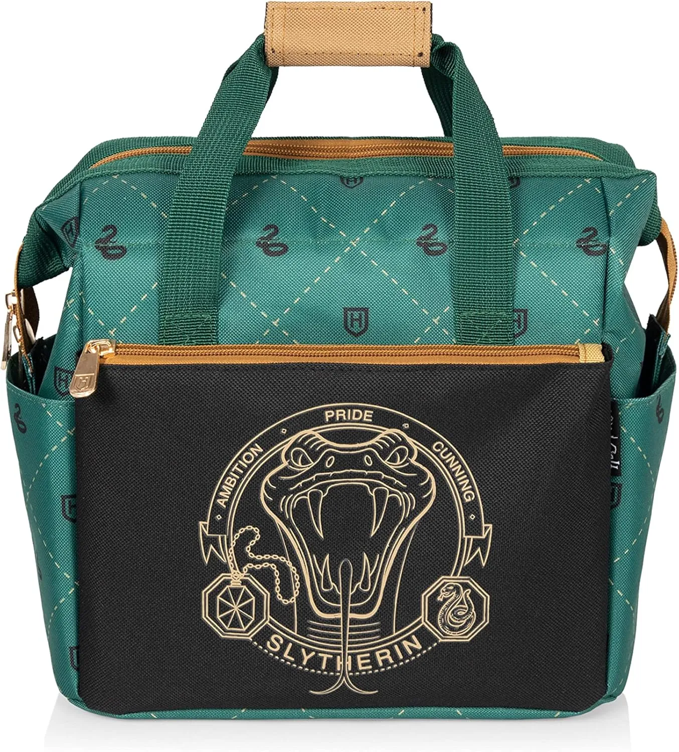 PICNIC TIME Harry Potter Slytherin On The Go Lunch Cooler, Soft Cooler Lunch Box, Insulated Lunch Bag, (Black with Green Accents)
