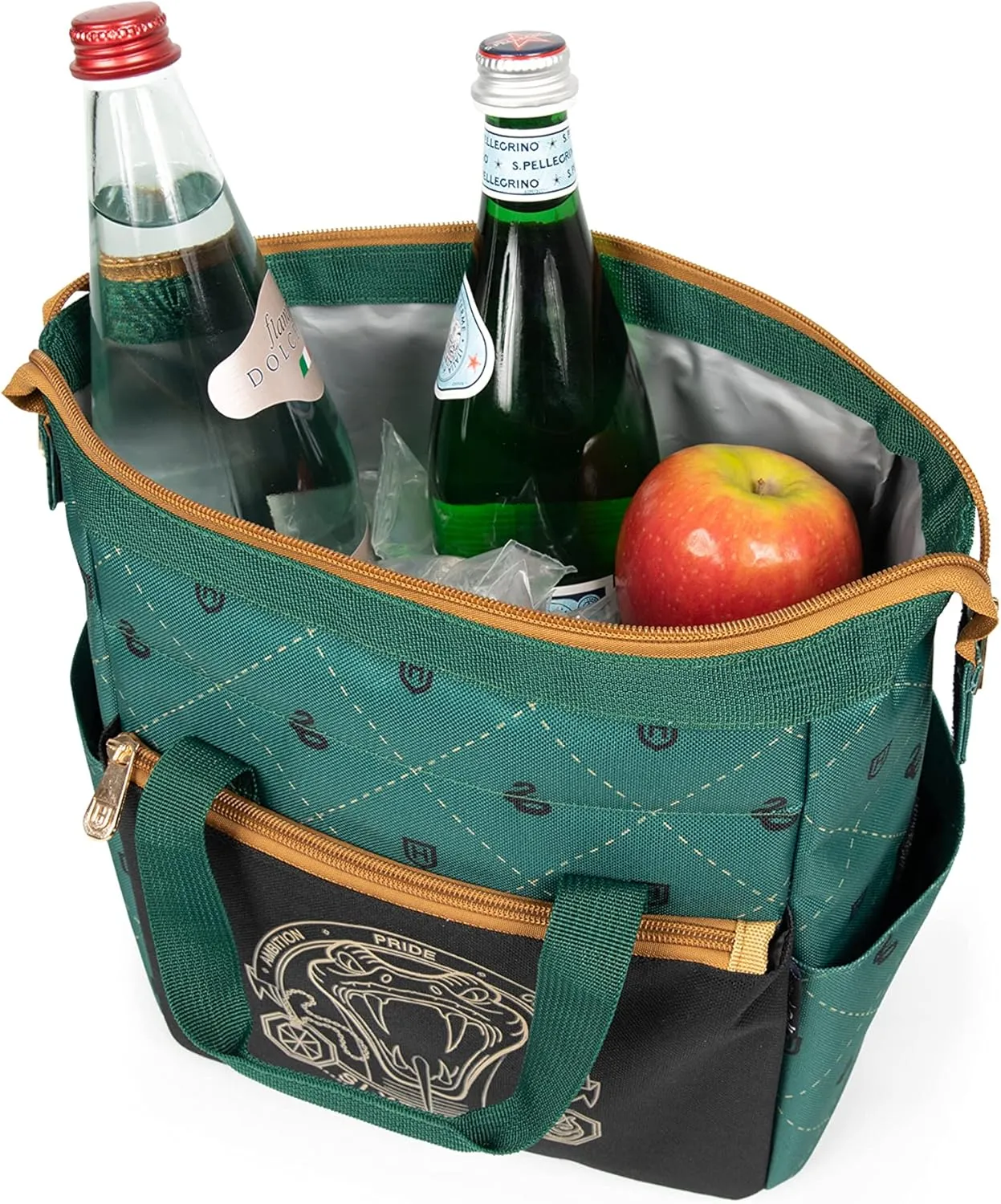 PICNIC TIME Harry Potter Slytherin On The Go Lunch Cooler, Soft Cooler Lunch Box, Insulated Lunch Bag, (Black with Green Accents)