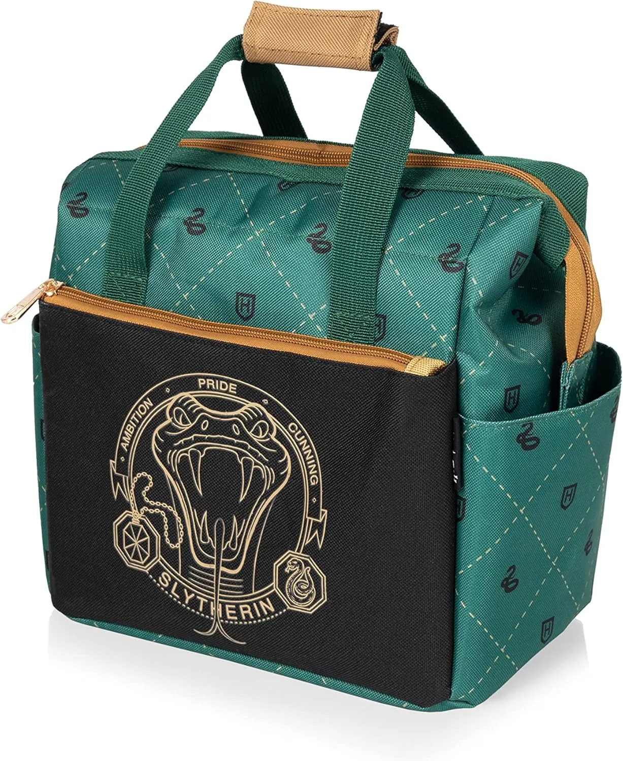 PICNIC TIME Harry Potter Slytherin On The Go Lunch Cooler, Soft Cooler Lunch Box, Insulated Lunch Bag, (Black with Green Accents)