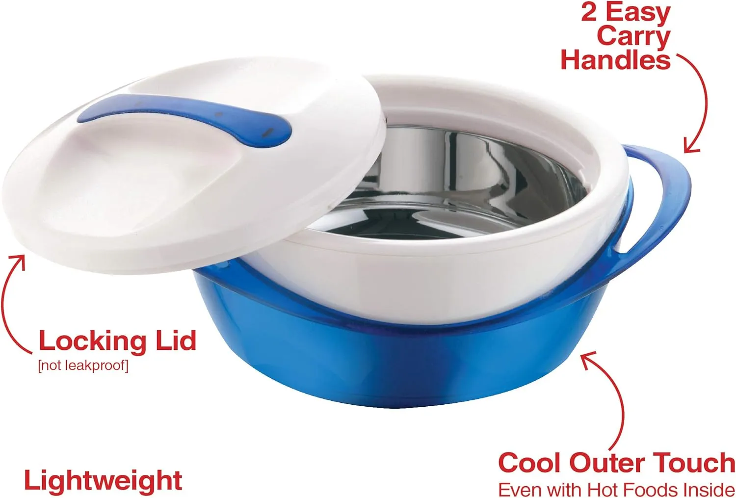 Pinnacle Large Insulated Casserole Dish with Lid 3.6 qt. Elegant Hot Pot Food Warmer/Cooler -Thermal Soup/Salad Serving Bowl Stainless Steel Hot Food Container–Best Gift Set for Moms –Holidays Blue