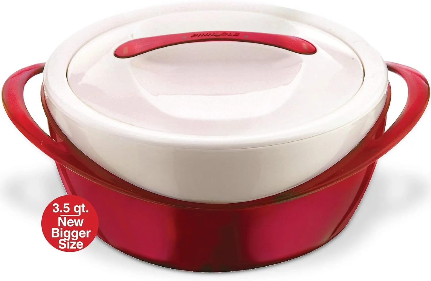 Pinnacle Large Insulated Casserole Dish with Lid 3.6 qt. Elegant Hot Pot Food Warmer/Cooler -Thermal Soup/Salad Serving Bowl Stainless Steel Hot Food Container–Best Gift Set for Moms –Holidays Red