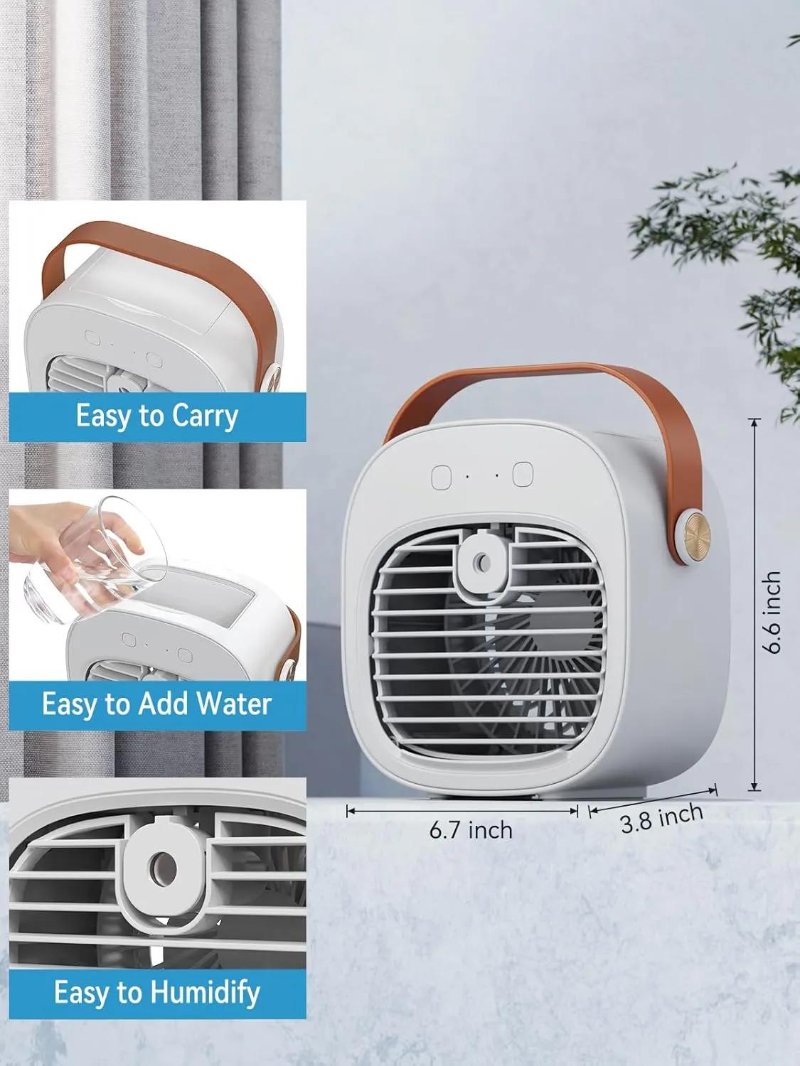 Portable Air Conditioner -5200mAh Rechargeable Mini Air Conditioner with 3 Speed Settings, 5-10 Hours Runtime,Quiet Desk Cooling Fan, Personal Air Cooler for Home, Bedroom, Travel, Office, Outdoor