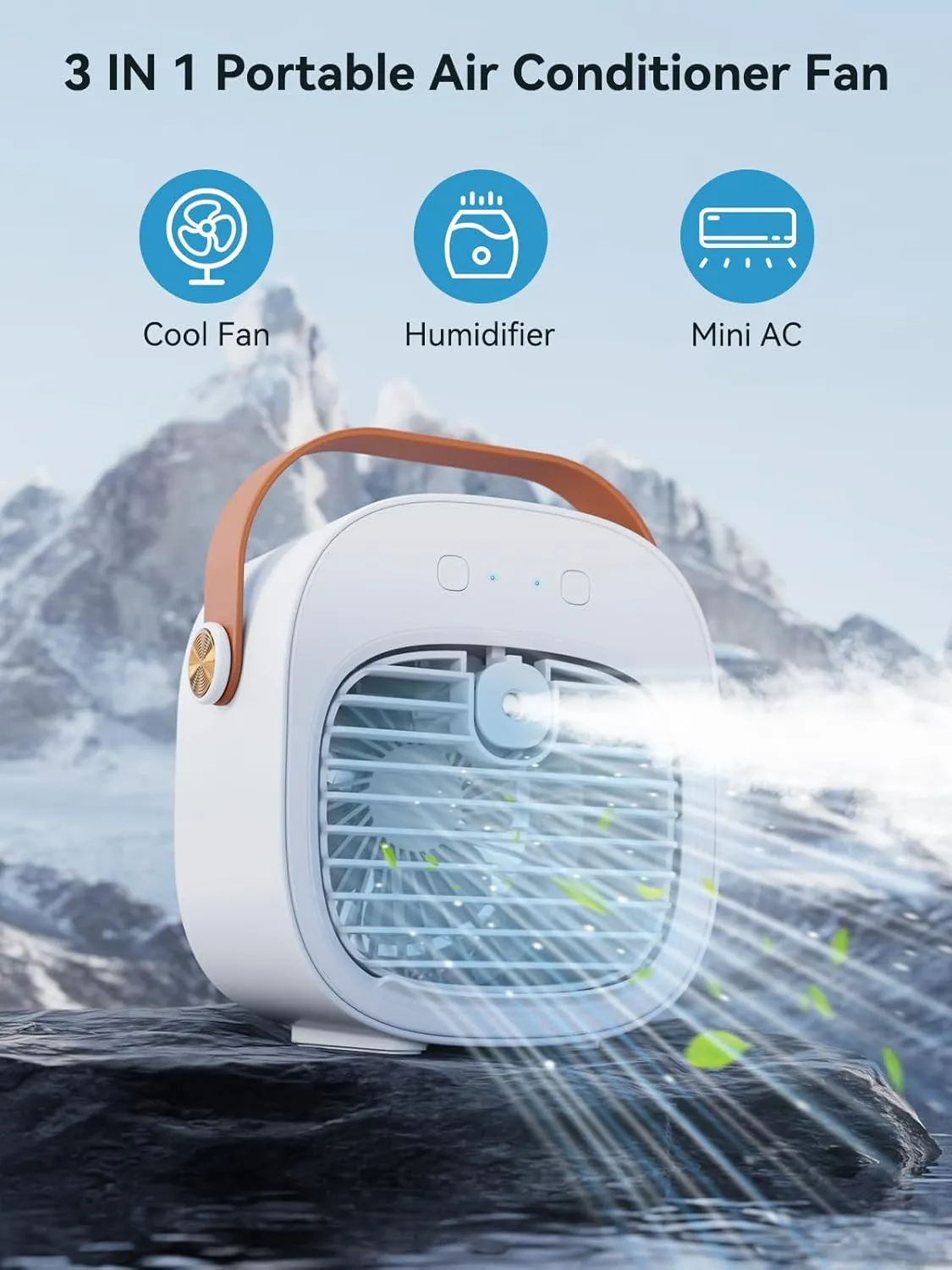 Portable Air Conditioner -5200mAh Rechargeable Mini Air Conditioner with 3 Speed Settings, 5-10 Hours Runtime,Quiet Desk Cooling Fan, Personal Air Cooler for Home, Bedroom, Travel, Office, Outdoor