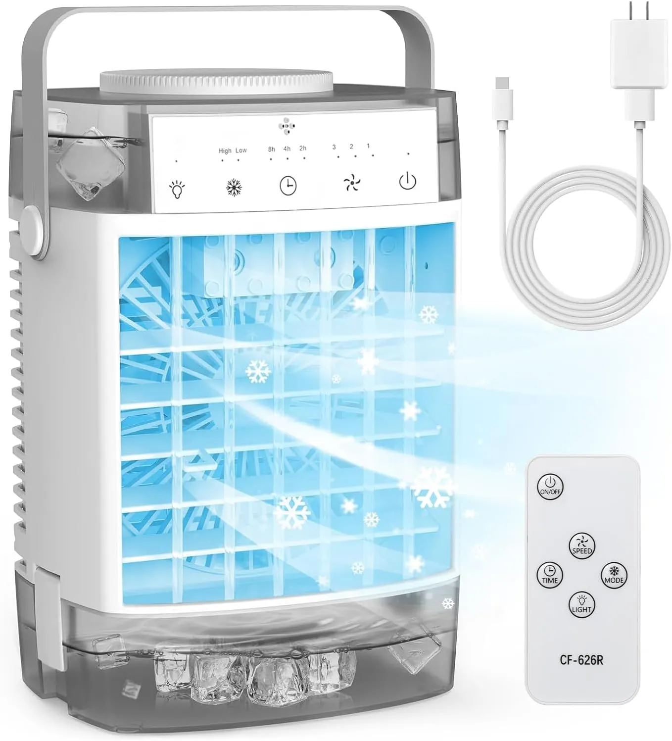 Portable Air Conditioners, 1600ml Dual Water Tank Portable AC Unit, 3 Speed 2 Mist Mode Evaporative Air Cooler Fan Blow Cold Air, Cooling Fan with Remote Adapter Timer 7 Lights for Bedroom
