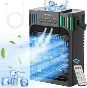 Portable Air Conditioners, 4-IN-1 Evaporative Air Cooler with Remote, 3 Speed Humidify & 3 Modes, 2-8H Timer, 7 LED Light, 1200mL Cooling Fan Mini Air Conditioner for Room Camping