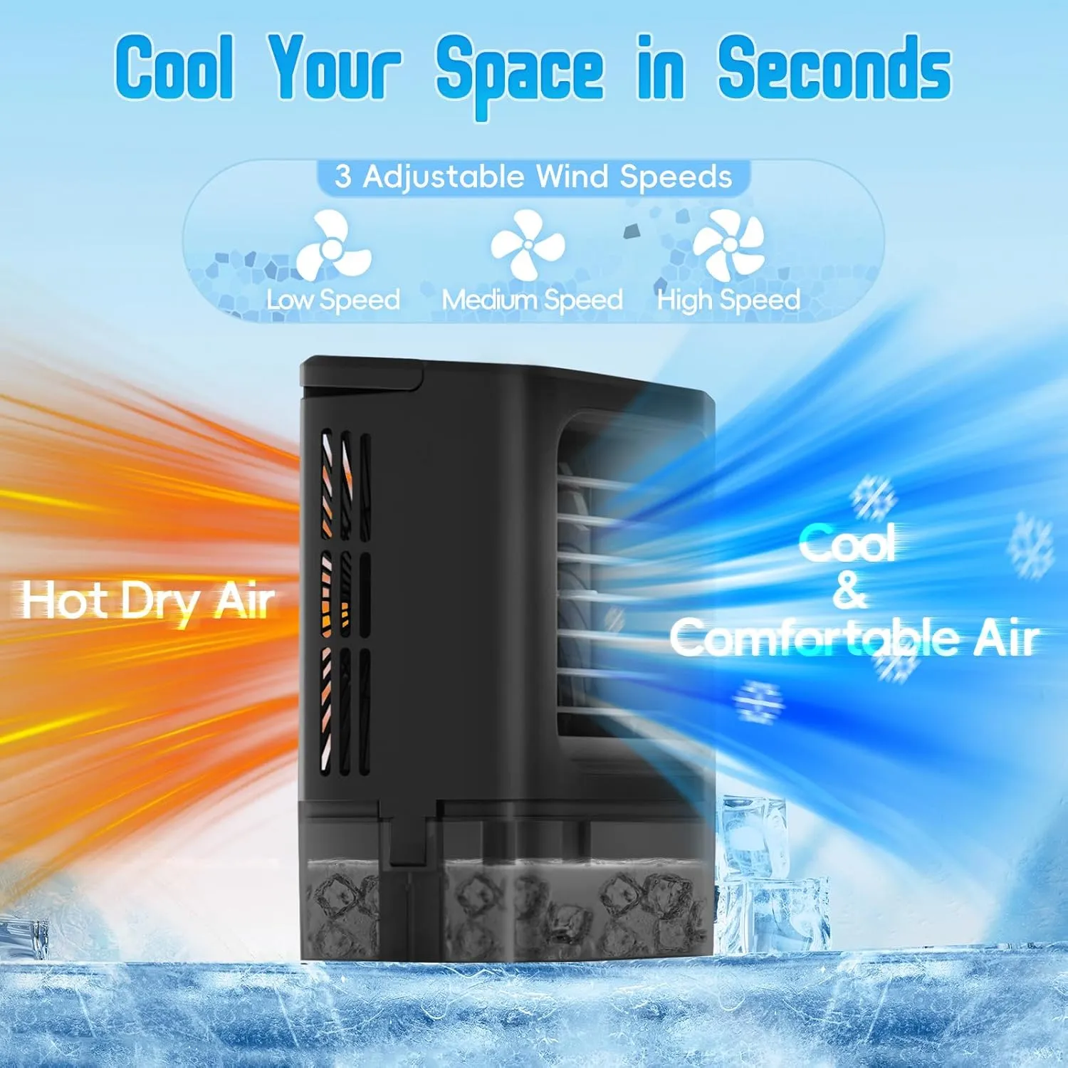 Portable Air Conditioners - Evaporative Air Cooler - Mini Personal Air Conditioner - 4-in-1 Small Ice Fan Air Cooler for Bedroom Camping Office