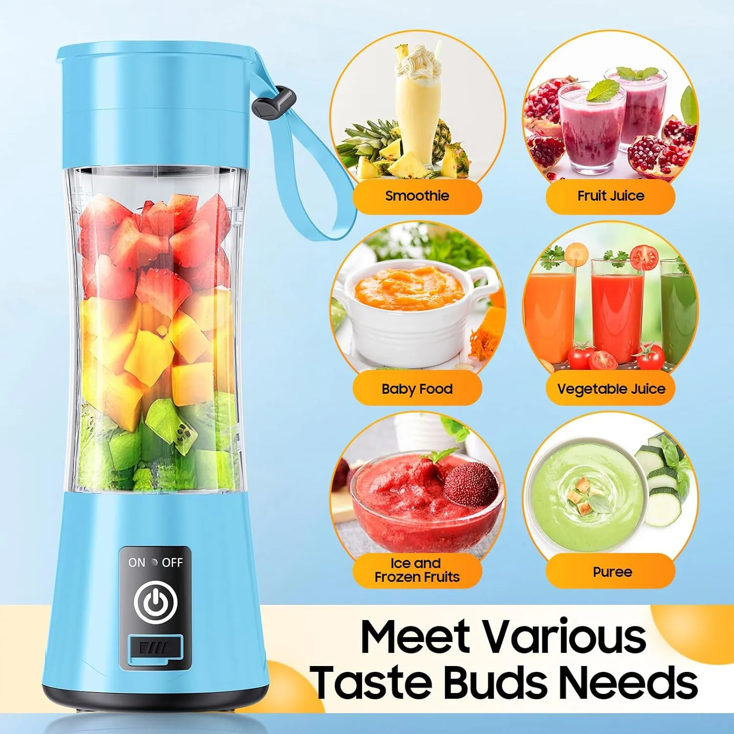 Portable Blender for Smoothies & Shakes - Cordless Personal Size Blender with 6 Blades, 380Ml Juice Cup, Lightweight & Rechargeable, Freshly Squeezed for Picnic/Sprots/Office