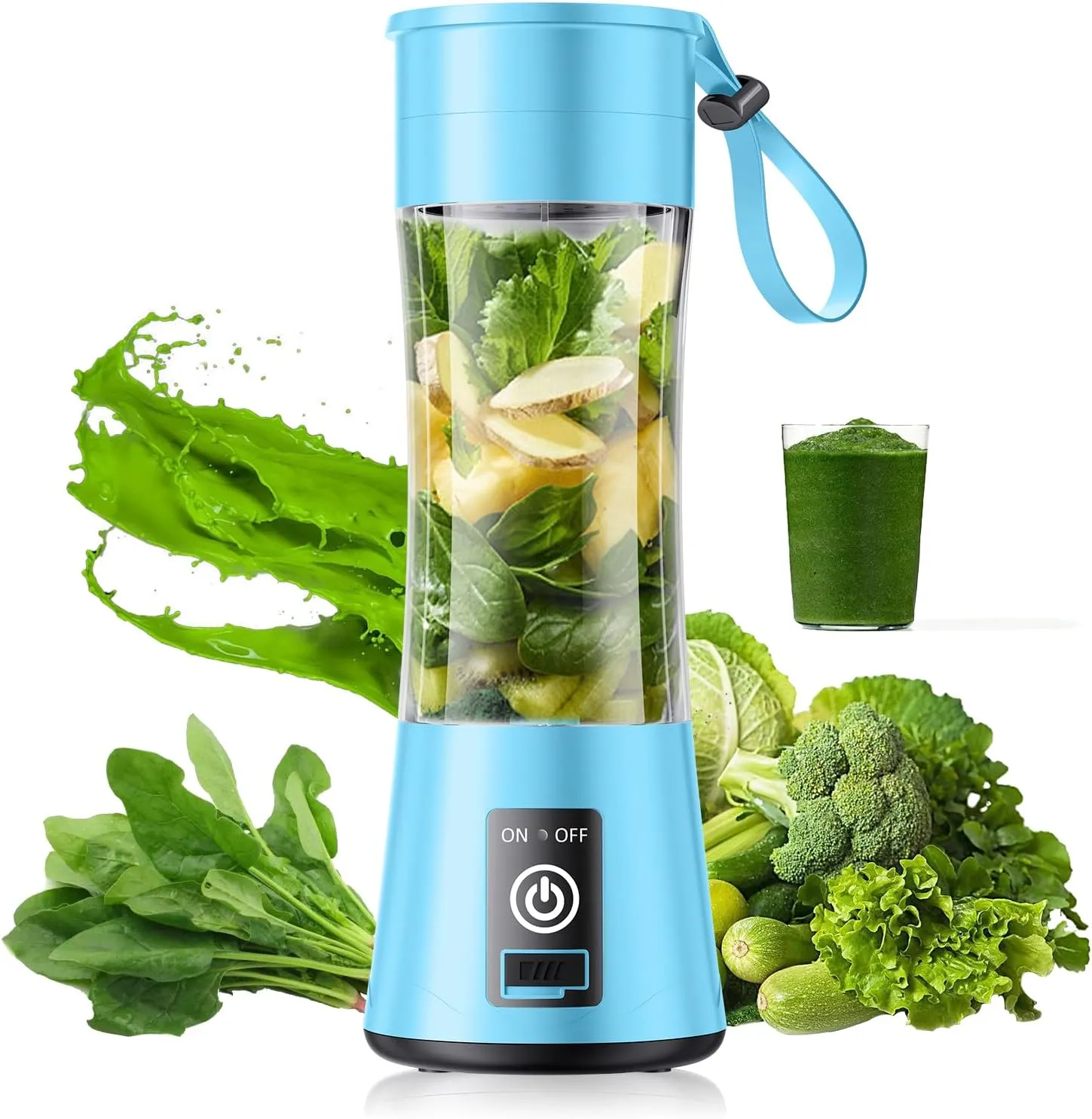 Portable Blender for Smoothies & Shakes - Cordless Personal Size Blender with 6 Blades, 380Ml Juice Cup, Lightweight & Rechargeable, Freshly Squeezed for Picnic/Sprots/Office