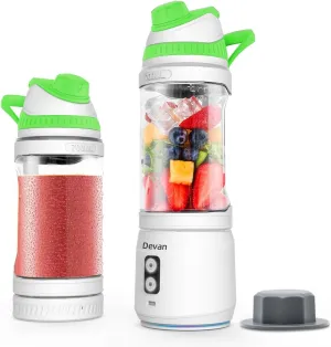 Portable Blender for Smoothies and Shakes, Anti-Jamming, 24oz USB-C Rechargeable, BPA-Free, Electric Protein Shaker Bottle with Travel Lid for Kitchen, Gym & Office. (White Base Green Lid)
