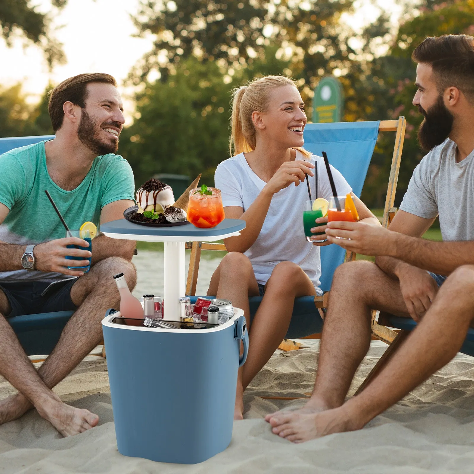 Portable Cooler Side Table with Handle and Bottle Opener