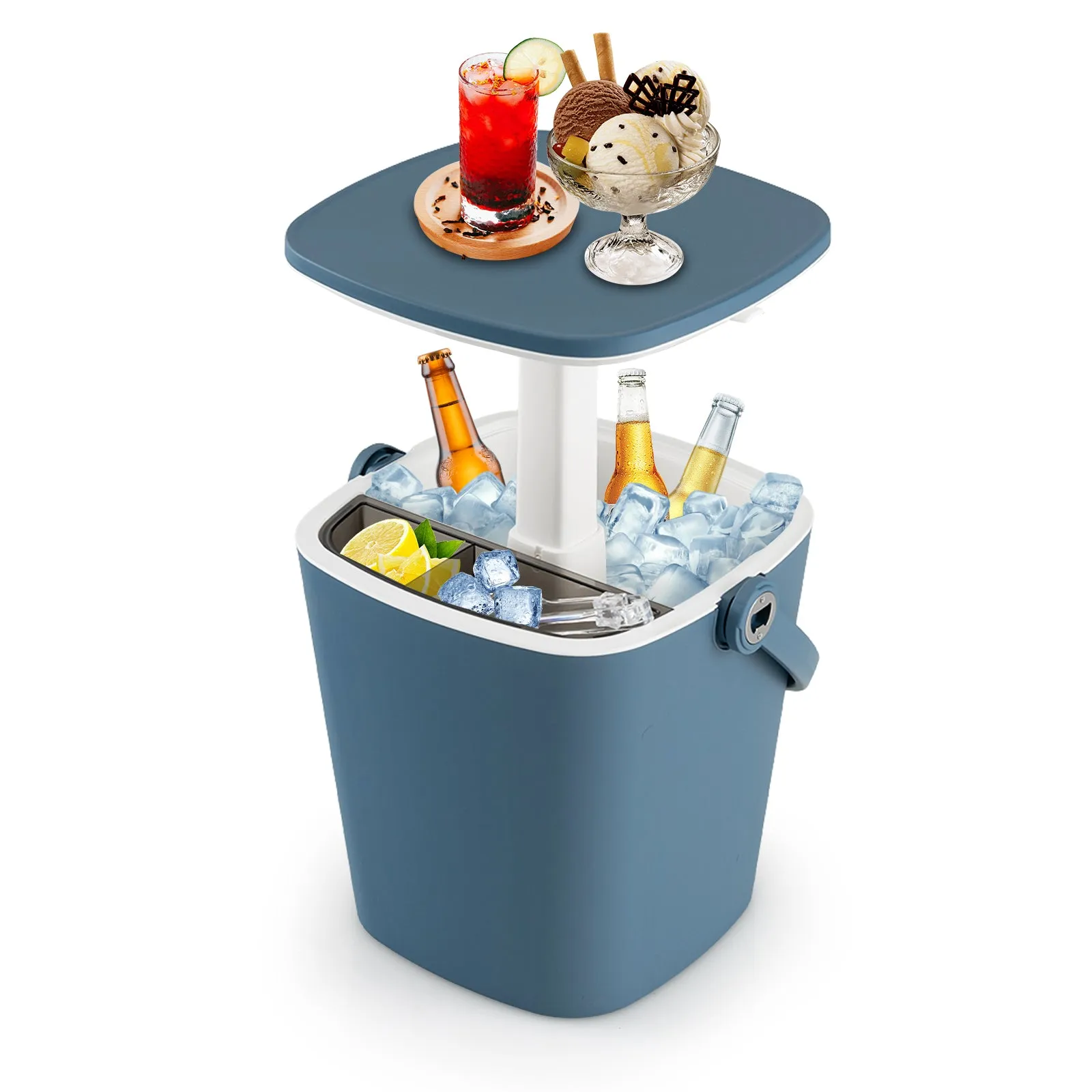Portable Cooler Side Table with Handle and Bottle Opener