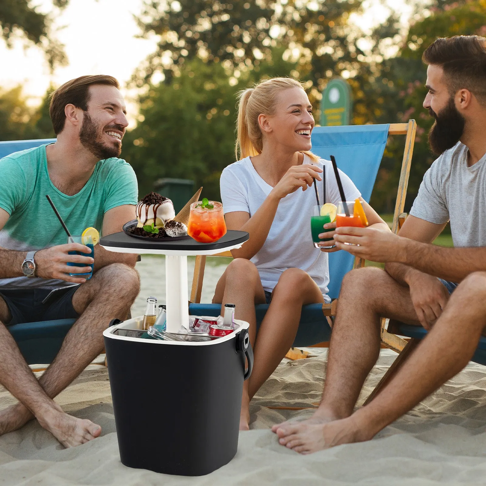 Portable Cooler Side Table with Handle and Bottle Opener