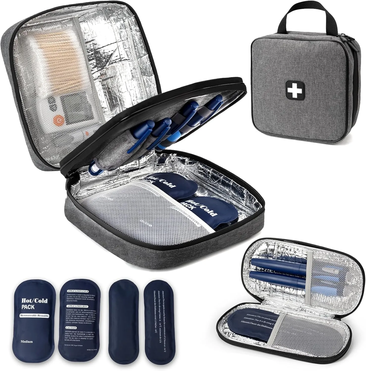 Portable Large Insulin Cooler Travel Case - TSA Approved With 4 Reusable Ice Packs and Small Diabetic Pen Case, Longer Cooling Time Insulated Bag for Diabetes Supplies