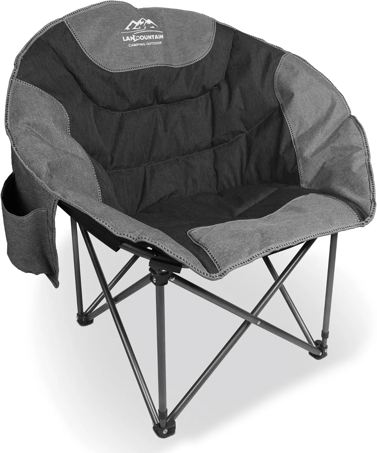 Portable Moon Camping Chair,Round Folding Lawn Chair with Cup Holder,Cooler Bag,Outdoor Heavy Duty Comfy Chairs,Perfect for Family Camping,Hiking,Picnics and Beach Trips,Black