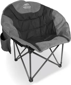 Portable Moon Camping Chair,Round Folding Lawn Chair with Cup Holder,Cooler Bag,Outdoor Heavy Duty Comfy Chairs,Perfect for Family Camping,Hiking,Picnics and Beach Trips,Black