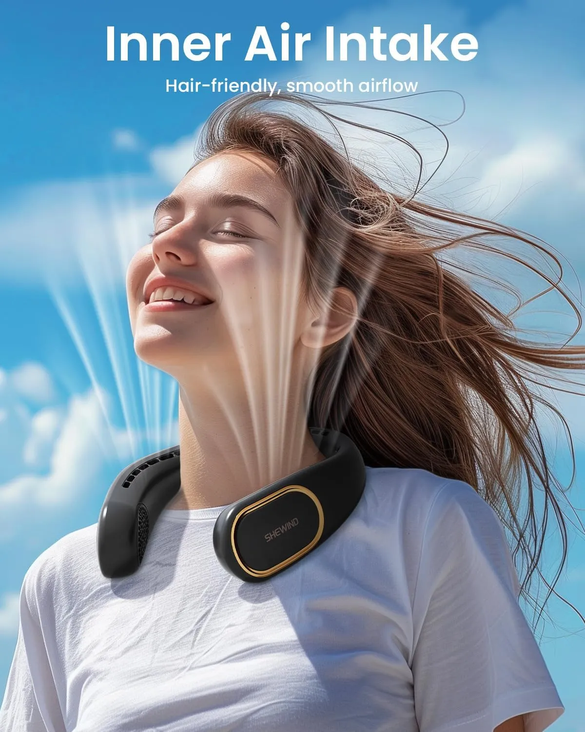 Portable Neck Fan - Bladeless Displayed Personal Fans 4000mAh 10W Fast Rechargeable - Wearable 3 Speeds Cooler Birthday Gift for Men Women Outdoor Travel (Black)