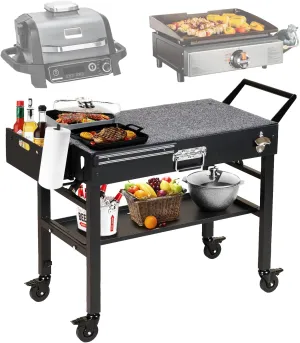 Portable Outdoor Grill Cart, Folding Grill Table with Wheels,Solid and Stable,31"x 17" Large Space Grill Stand for The Blackstone Griddle Stand 17"/ 22",Ninja Woodfire Grill etc