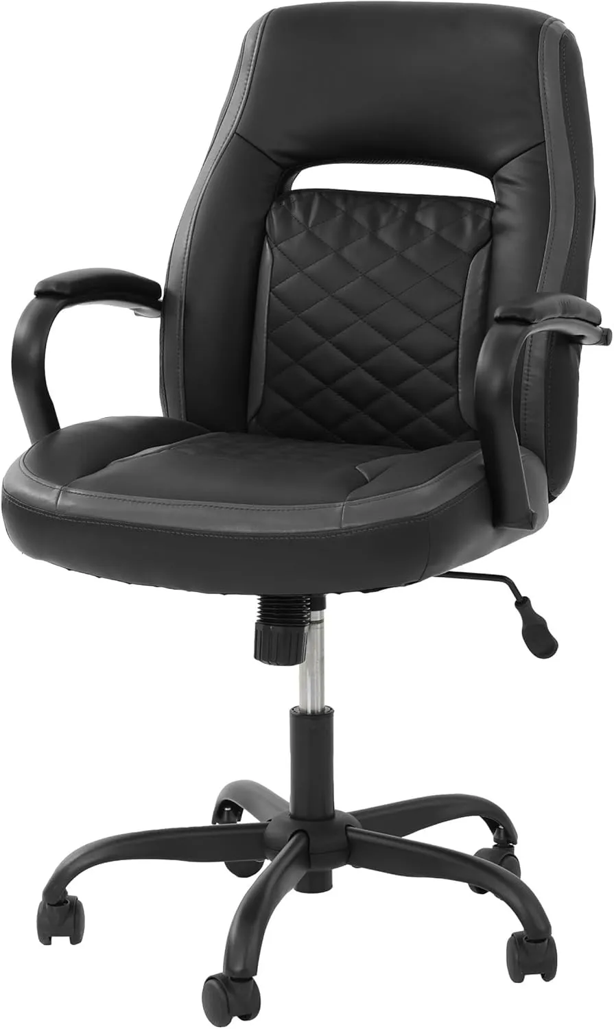 Poundex Upholstered Office Chair with Padded Armrests in Black and Grey
