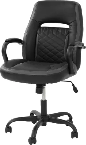 Poundex Upholstered Office Chair with Padded Armrests in Black and Grey