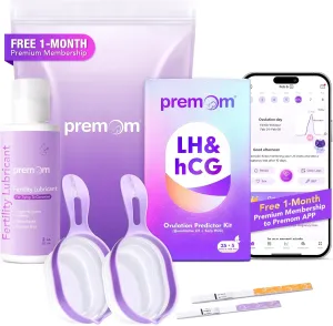 Premom Quantitative Ovulation & Pregnancy Test Kit with Sperm Friendly Fertility Lubricant: 25 LH   5 HCG Strips   2 Pee Cups   2oz Lube | Accurate LH Tracking | pH Balanced | Works with Premom App