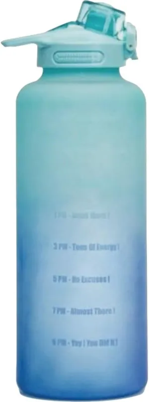 Primula Half Gallon Motivational Time Marker & Straw-Leakproof Plastic Big 2L Water Bottle for Women Men Large Jug for Fitness Gym Outdoor Sports, 64 Ounce, Blue Ombre