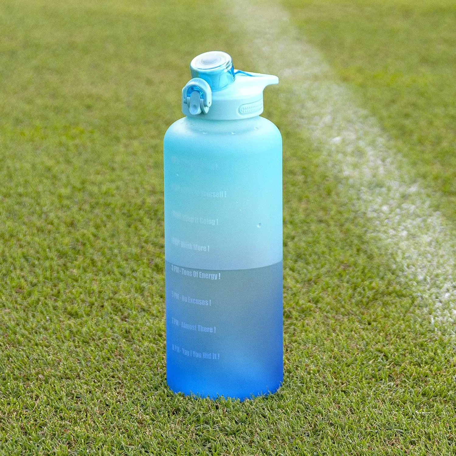 Primula Half Gallon Motivational Time Marker & Straw-Leakproof Plastic Big 2L Water Bottle for Women Men Large Jug for Fitness Gym Outdoor Sports, 64 Ounce, Blue Ombre
