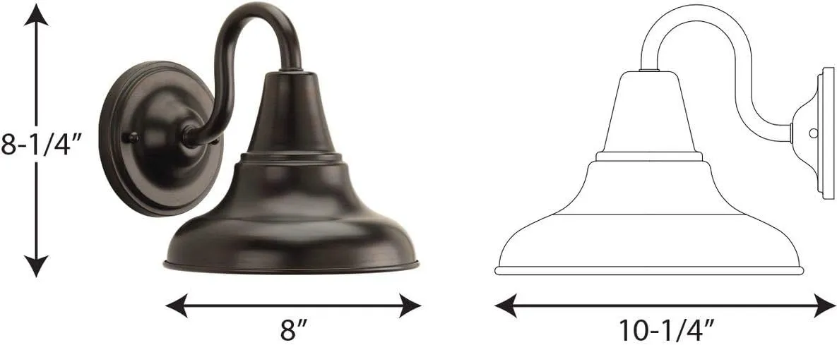 Progress Lighting P5622-20 District Collection 1-Light Farmhouse Outdoor Wall Lantern Light, Antique Bronze, 8" W x 8-1/4" H
