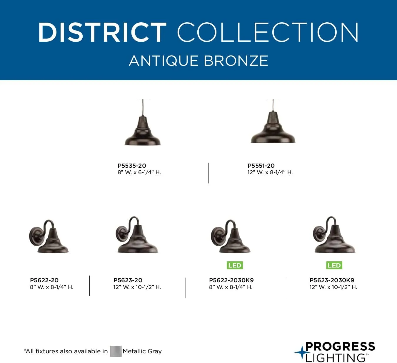 Progress Lighting P5622-20 District Collection 1-Light Farmhouse Outdoor Wall Lantern Light, Antique Bronze, 8" W x 8-1/4" H
